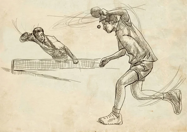 Sport, tenis stołowy, tenis stołowy. Ręcznie rysowane, grafik, obraz — Zdjęcie stockowe