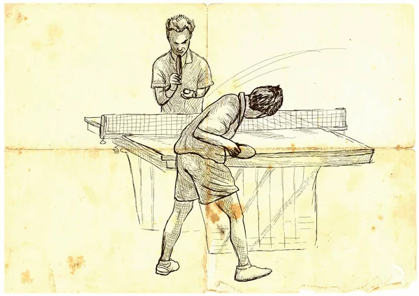 Sport, Ping-pong, ping-pong. Disegnato a mano, linea d'arte, immagine — Vettoriale Stock