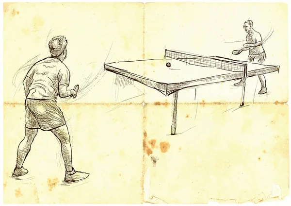 Deporte, tenis de mesa, ping-pong. Dibujado a mano, arte de línea, imagen — Archivo Imágenes Vectoriales