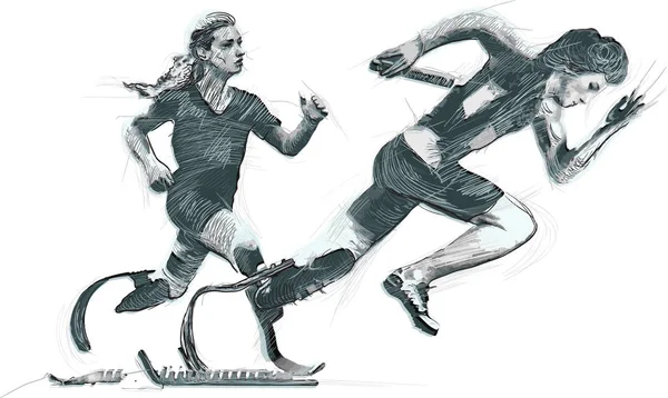 -物理的な障害を持つ競技者スプリント走 — ストックベクタ