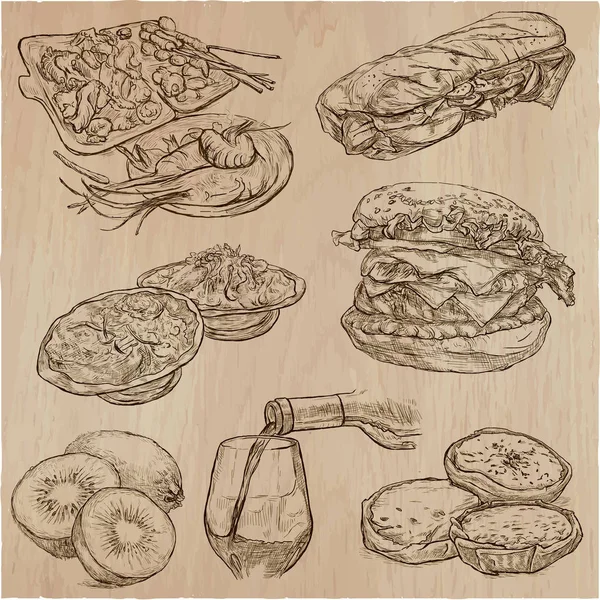Food. Freehands, hand drawn collection. Line art. — Stock Illustration Food. Freehands, hand drawn collection. Line art. Royalty Free Stock Vectors