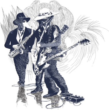 Müzik, müzisyen tasarlamak. Grunge ve caz jam session. Gitar pla