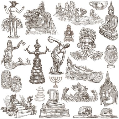 Yerel ve eski resim - beyaz, elle çizilmiş koleksiyonunda izole