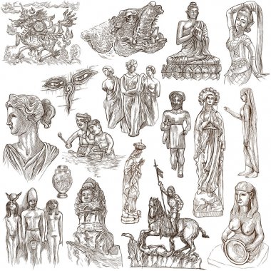 Yerel ve eski resim - beyaz, elle çizilmiş koleksiyonunda izole