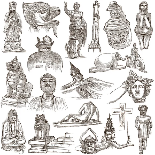 Inheemse en oude kunst - hand getrokken collectie op wit, geïsoleerd — Stockfoto