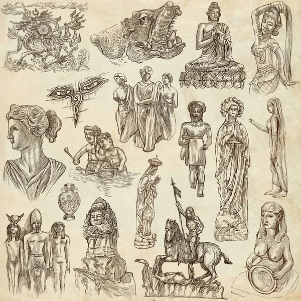 Arte nativa e velha - coleção desenhada à mão em papel velho — Fotografia de Stock