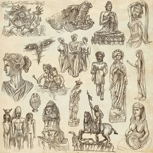 native and old art - hand drawn collection on old paper