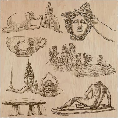 eski ve yerel sanat, sanat - bir elle çizilmiş vektör paketi, freehands