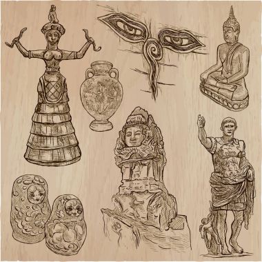 eski ve yerel sanat, sanat - bir elle çizilmiş vektör paketi, freehands