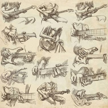 bir elle çizilmiş koleksiyonu, tam ölçekli paketi - gitar Solo