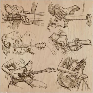 bir elle çizilmiş koleksiyonu, vektör paketi - gitar Solo