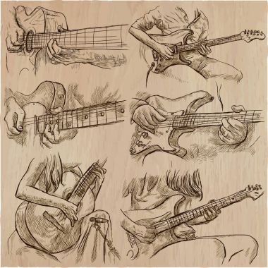 bir elle çizilmiş koleksiyonu, vektör paketi - gitar Solo