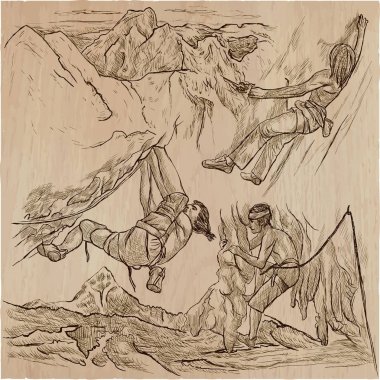 Bir elle çizilmiş koleksiyon, vektör paketi - tırmanma. Açık, tırmanmak