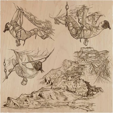 Bir elle çizilmiş koleksiyon, vektör paketi - tırmanma. Açık, tırmanmak