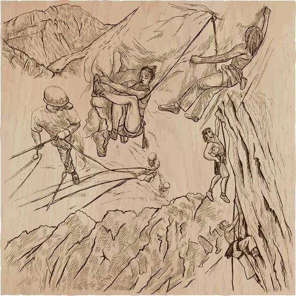 Bir elle çizilmiş koleksiyon, vektör paketi - tırmanma. Açık, tırmanmak