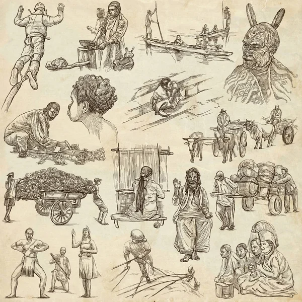 People - An hand drawn pack. Collection of Natives around the Wo — Stock Photo, Image