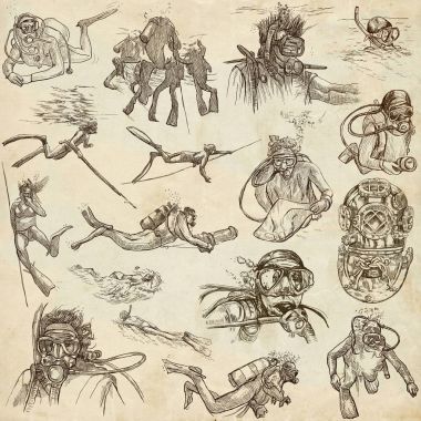 -Dalış bir elle çizilmiş koleksiyonu. Serbest el çiziminin. Çizgi sanatı sk