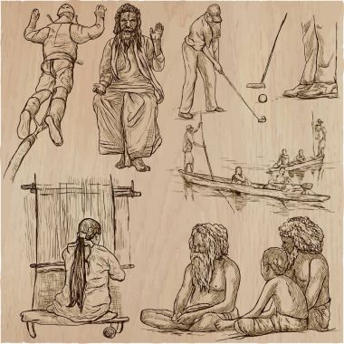 İnsanların - bir elle çizilmiş vektör toplama. Serbest el çiziminin. Çizgi sanatı çizimi.