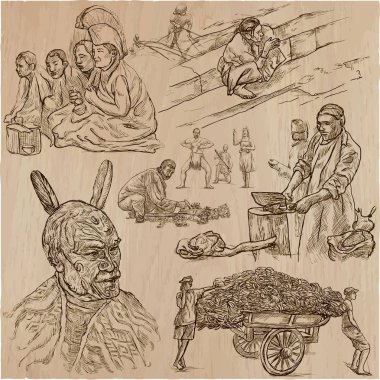 İnsanların - bir elle çizilmiş vektör toplama. Serbest el çiziminin. Çizgi sanatı çizimi.