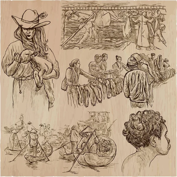 People - Una colección vectorial dibujada a mano. Dibujo a mano alzada. Esbozo de arte de línea . — Archivo Imágenes Vectoriales