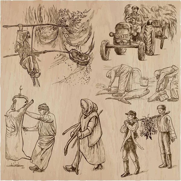 İşçi sınıfı kahramanlar - bir elle çizilmiş koleksiyonu. Hat sanatı techni — Stok Vektör