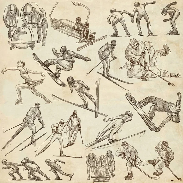 Winter Sport. An hand drawn full sized pack. Hand drawing on pap — Stock Photo, Image