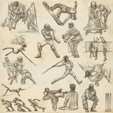 Spor etkinlikleri, spor Mix - eski pap bir elle çizilmiş koleksiyonu