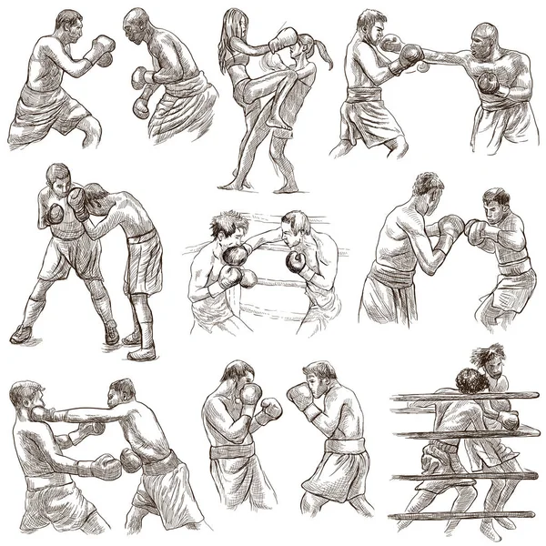 Box. Boxing Sport. Collection of boxing positions of some sportm — Stock Photo, Image