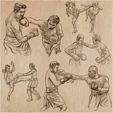 Kutu. Boks spor. Bazı boks pozisyonların vektör toplama