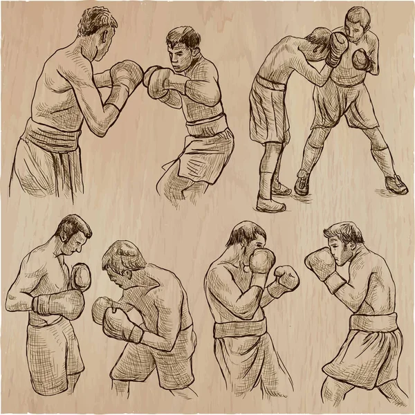 Коробка. Бокс Спорт. Векторная коллекция боксерских позиций некоторых — стоковый вектор