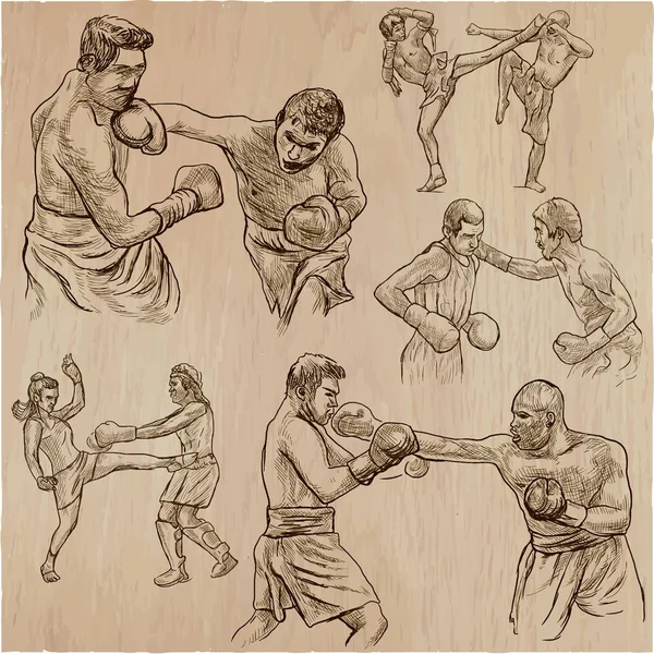 ボックス。ボクシングのスポーツ。いくつかのボクシングの位置のベクトル コレクション — ストックベクタ