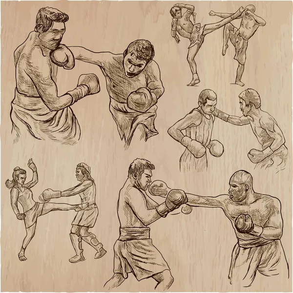 Caja. Boxeo deportivo. Colección vectorial de posiciones de boxeo de algunos — Archivo Imágenes Vectoriales