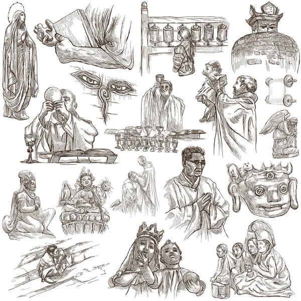 Religion, Spirit Life, Religious - An hand drawn collection on w — Stock Photo, Image