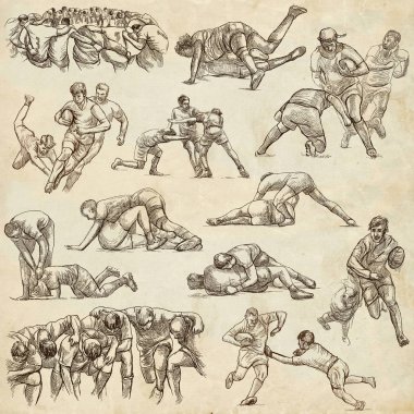 RUGBY - An hand drawn freehand collection. Line art pack of some clipart