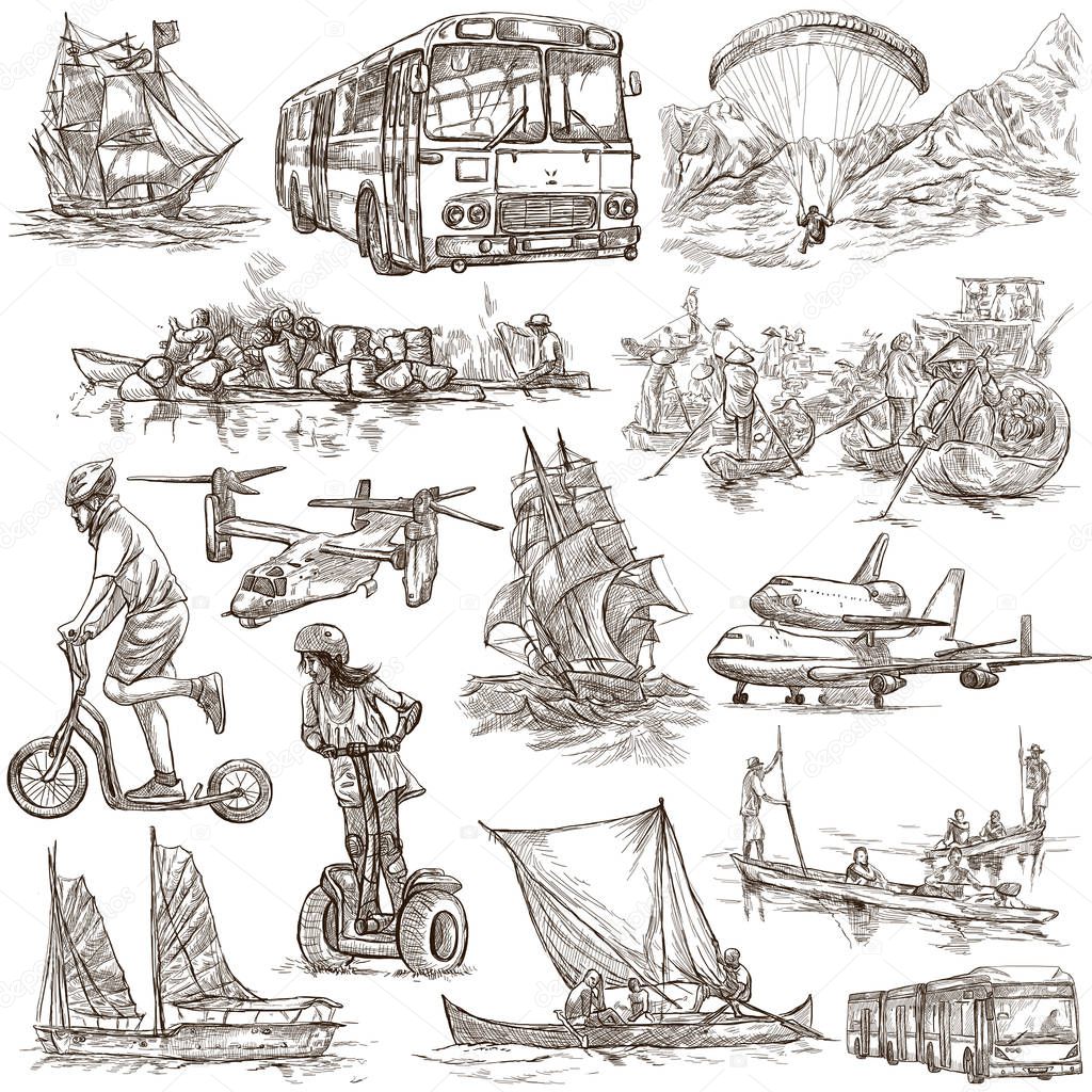 Transport, Transportation around the World - An hand drawn colle