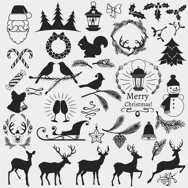 Set of vector christmas theme silhouettes — Stock Vector