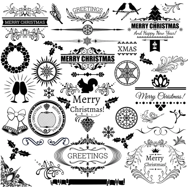 Set von Vektor-Weihnachtsdekorationen und Etiketten — Stockvektor