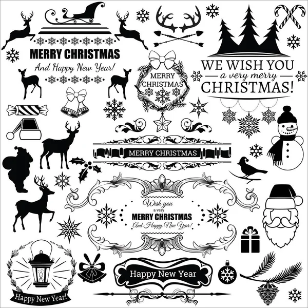Set de decoraciones y etiquetas vectoriales navideñas — Archivo Imágenes Vectoriales