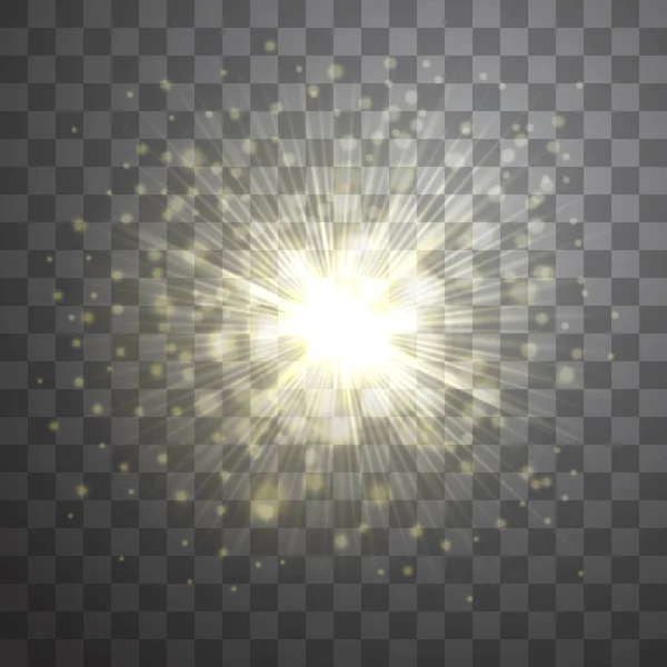 Vector effect of golden lens flare sunburst on transparent background