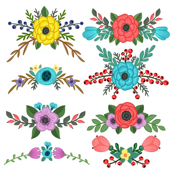 Colección de adornos de flores vector ramo — Vector de stock