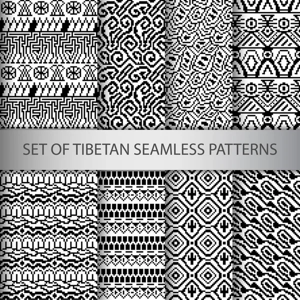 Verzameling van vector pixel naadloze patronen met Tibet etnische sieraad — Stockvector