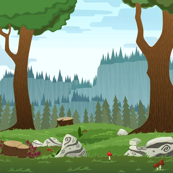 Paysage forestier carré, illustration vectorielle de dessin animé — Image vectorielle
