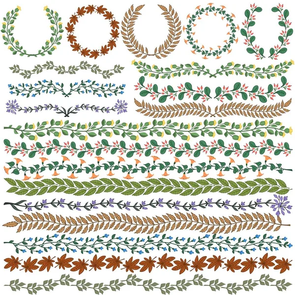 Conjunto de decoraciones florales de colores vectoriales. Todos los cepillos incluidos . — Archivo Imágenes Vectoriales