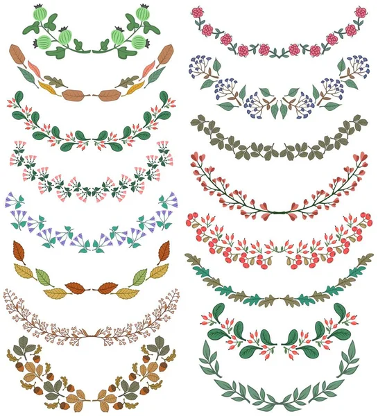 Set von Trennwänden in Naturdesign. farbenfrohe Blumenzweige. Vektorillustration. — Stockvektor