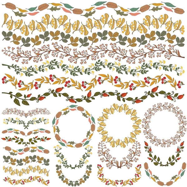 Set van vector kleurrijke florale decoraties. Alle borstels opgenomen. — Stockvector