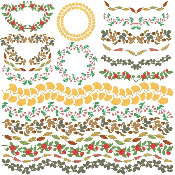 Conjunto de decoraciones florales de colores vectoriales. Todos los cepillos incluidos . — Archivo Imágenes Vectoriales