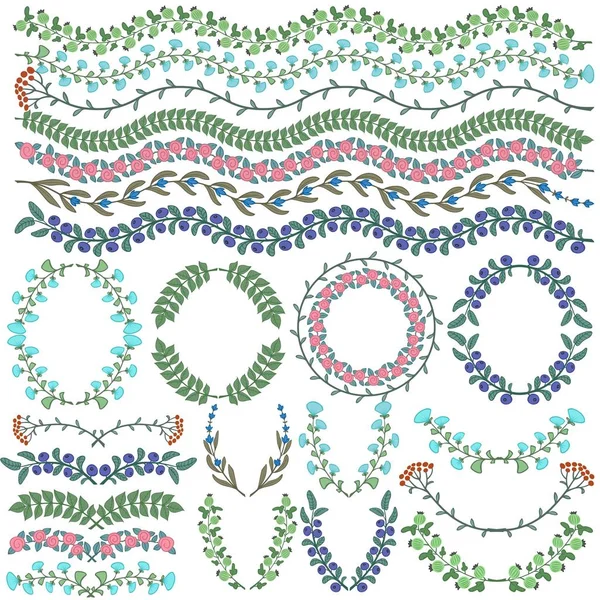 Conjunto de decoraciones florales de colores vectoriales. Todos los cepillos incluidos . — Archivo Imágenes Vectoriales