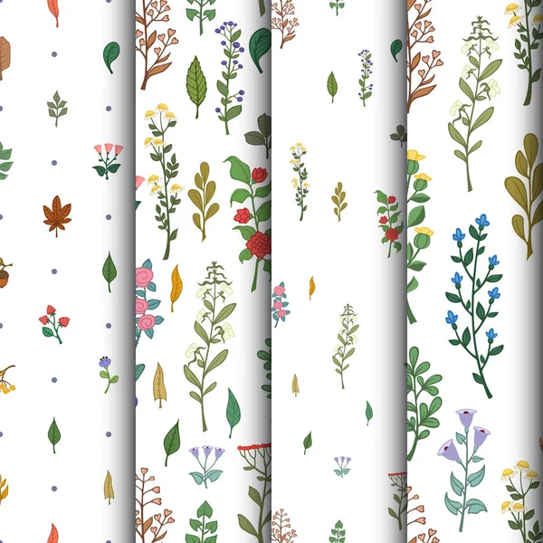 Set von floralen nahtlosen Mustern. Vektorillustration — Stockvektor