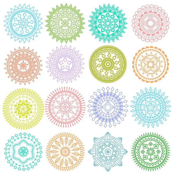 Collection d'éléments décoratifs ethniques ronds géométriques colorés et lumineux. Mandala vectoriel . — Image vectorielle
