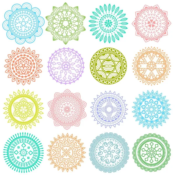 Collection d'éléments décoratifs ethniques ronds géométriques colorés et lumineux. Mandala vectoriel . — Image vectorielle